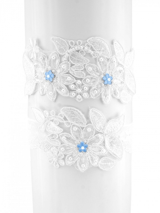 Vyšívaný podvazek bílo modrý pro nevěstu X1