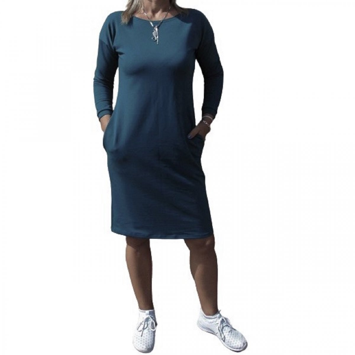 Šaty s kapsami - barva mořská S - XXXL