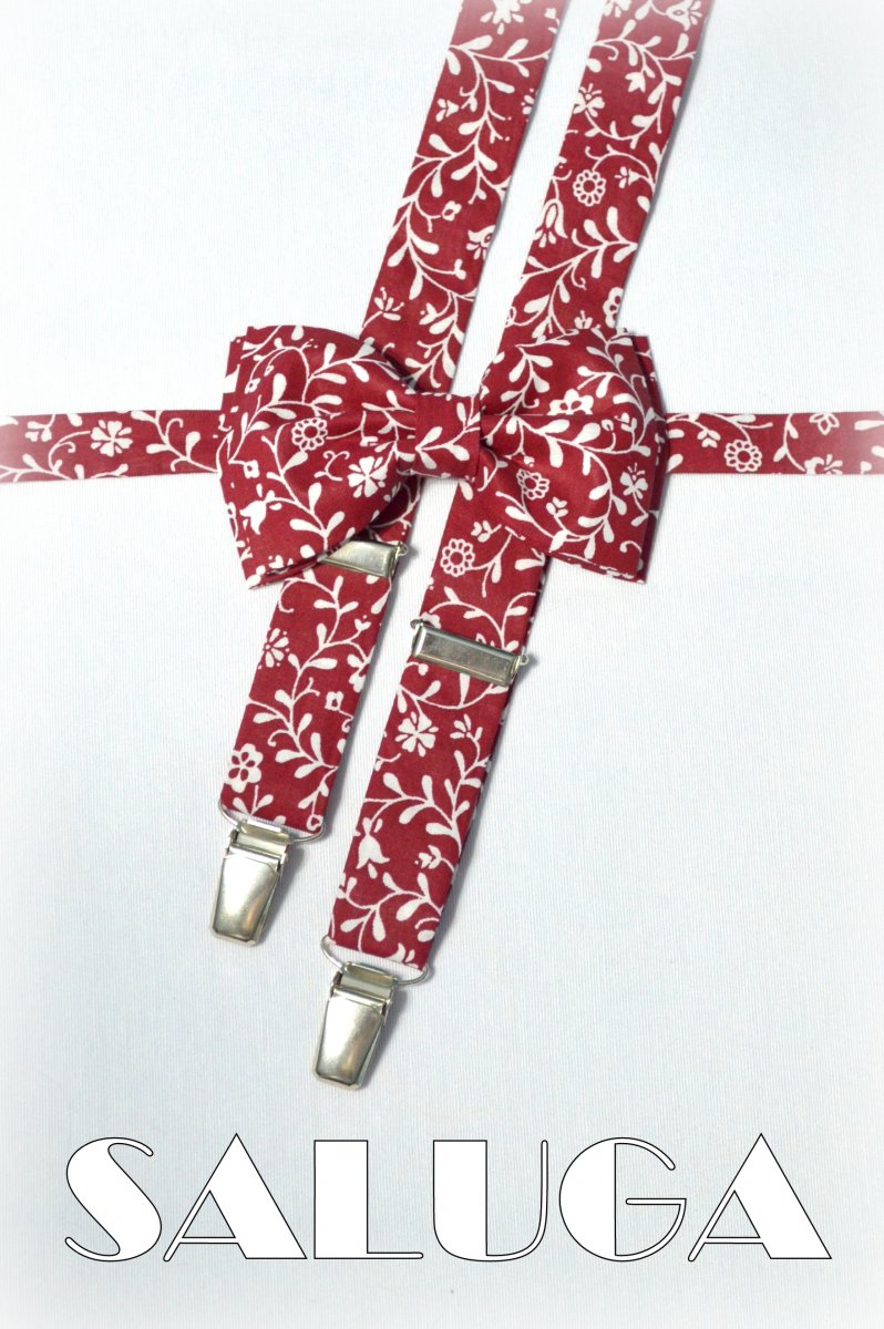 Bordó květovaný set motýlek + šle