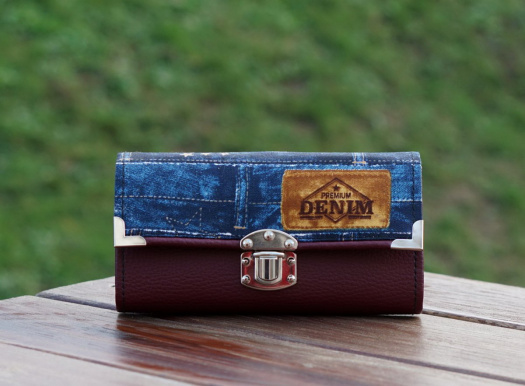 Peněženka Denim vínová, 18 karet, prostorná