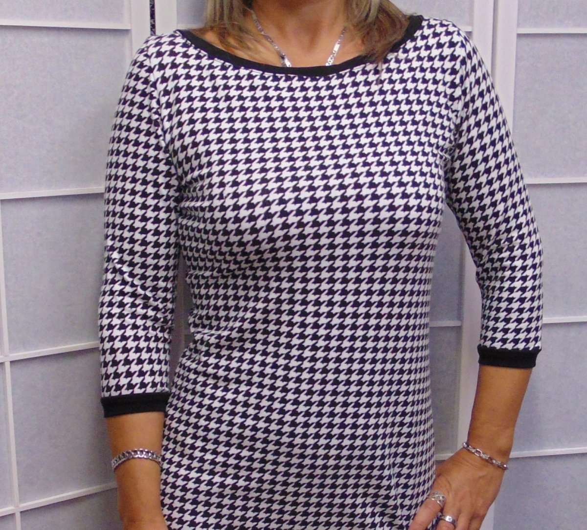 Tričko s 3/4 rukávem - kohoutí stopa (viskóza)