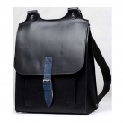 Kožený batoh černý s modrým řemínkem