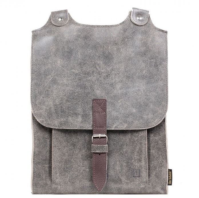 Kožený batoh šedý s tmavěhnědým řemínkem