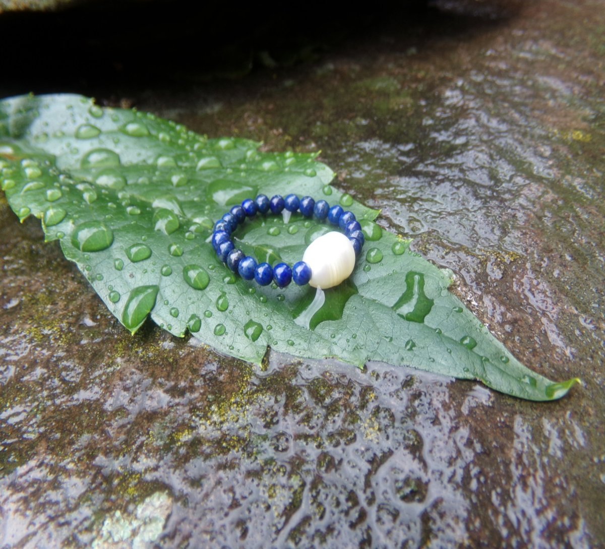 Prstýnek lapis lazuli s perlou