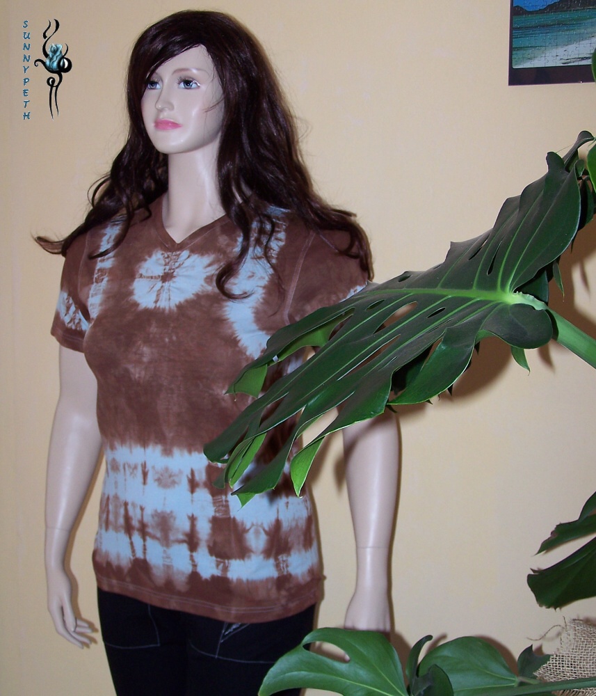 UNI batikované tričko modro-hnědé II.