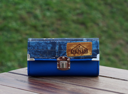 Peněženka Denim modrá, 18 karet, prostorná
