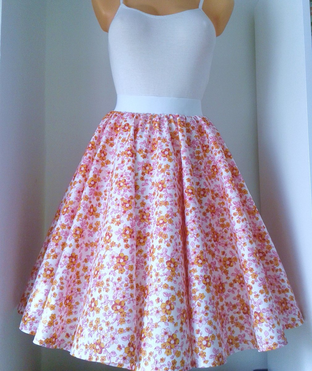 sukně kolová kytka růžová