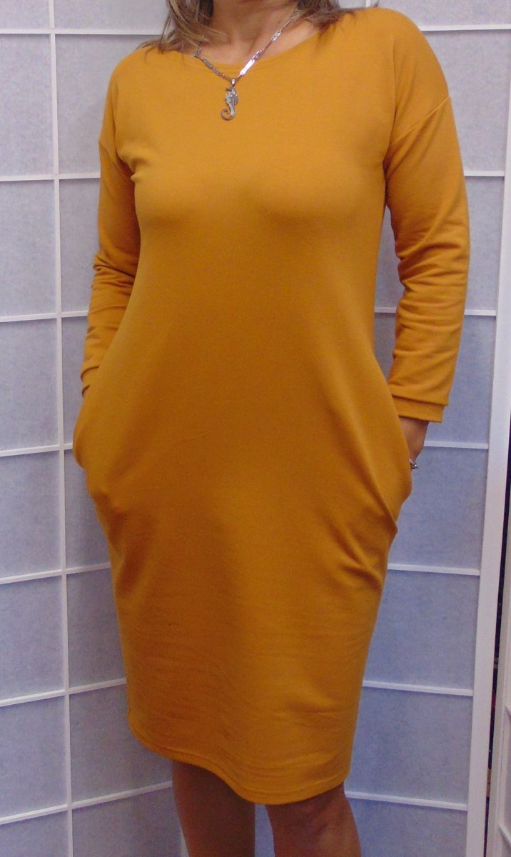 Šaty s kapsami - barva kurkuma nebo výběr barev (teplákovina)