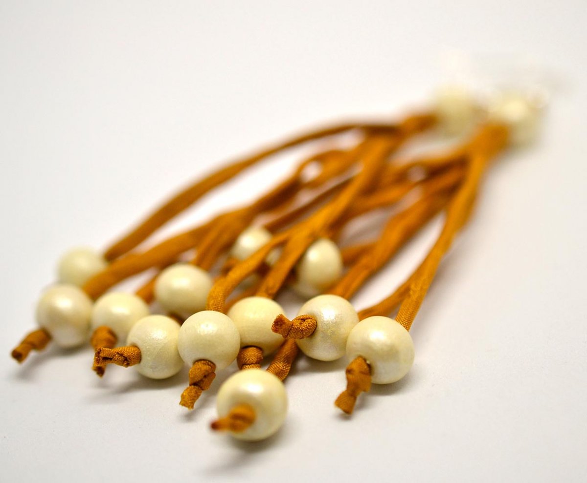 Rezavo-smetanové náušnice hedvábí-dřevo 10073140