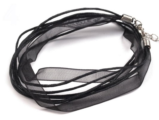 Bavlněná šňůrka s karabinkou a stužkou - 45cm