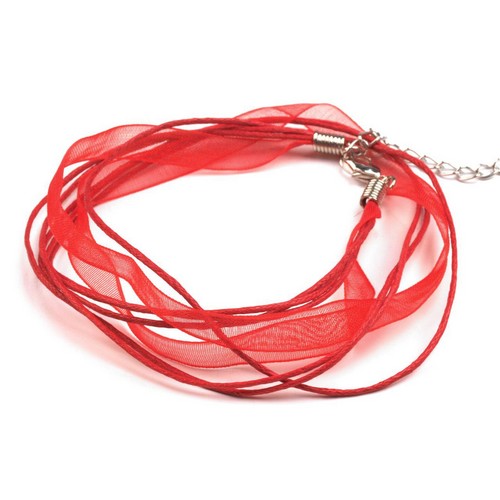 Bavlněná šňůrka s karabinkou a stužkou - 45cm