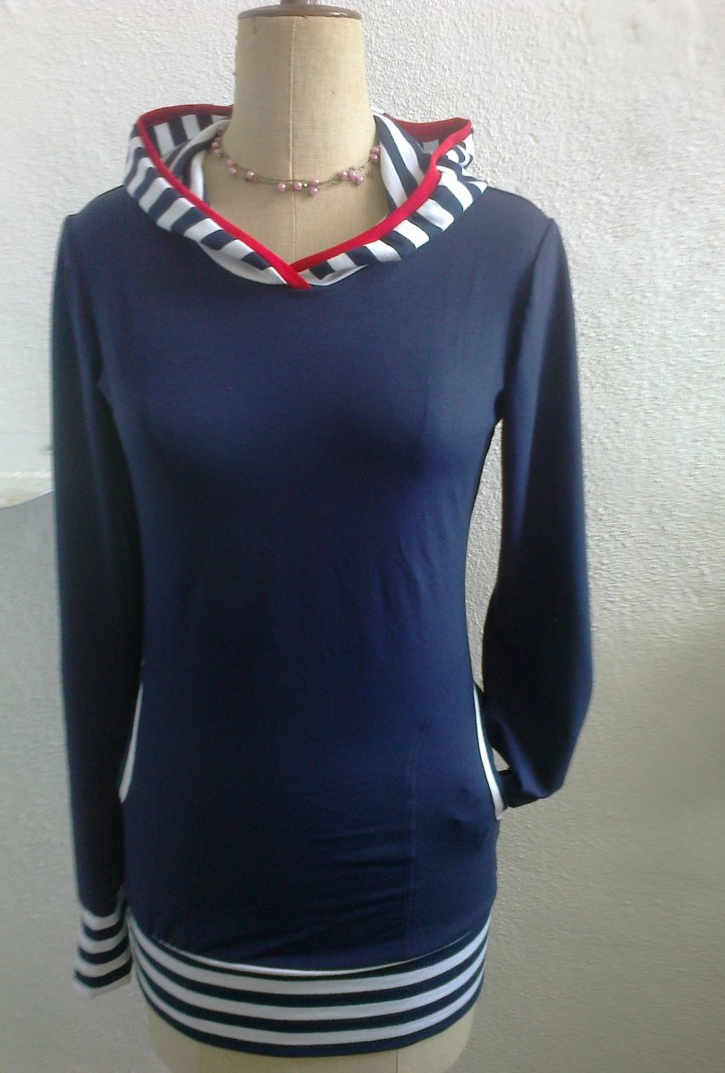 Mikina s kapucí - modrá + pruhy (bavlna)