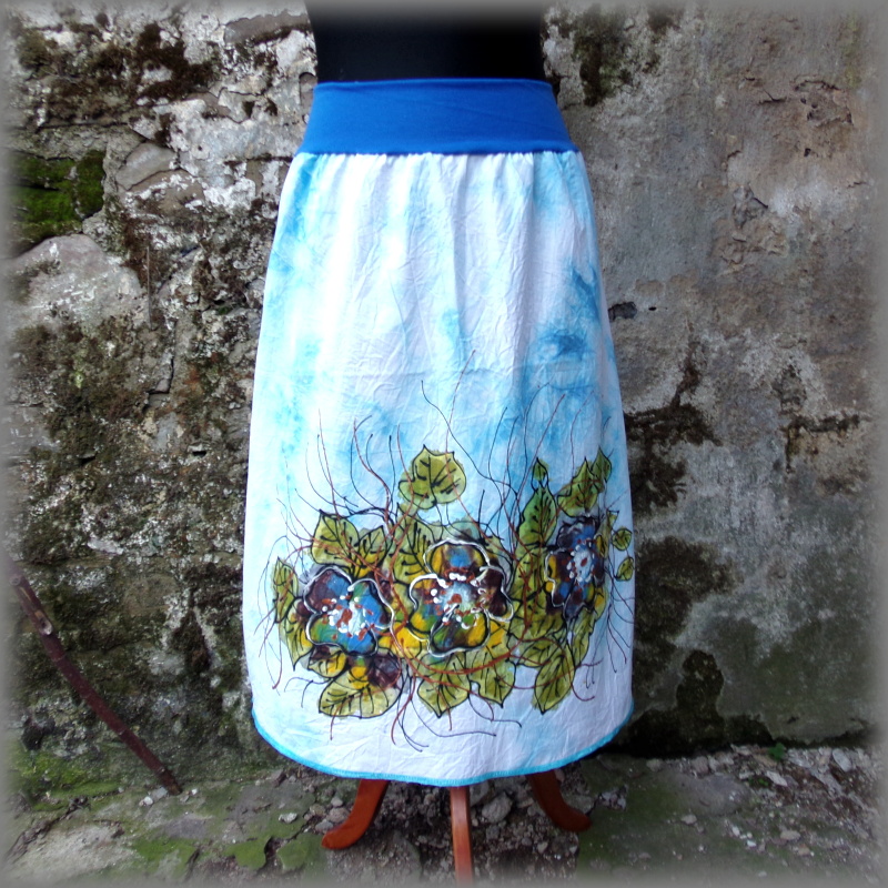 Sukně s batikou a ruční malbou