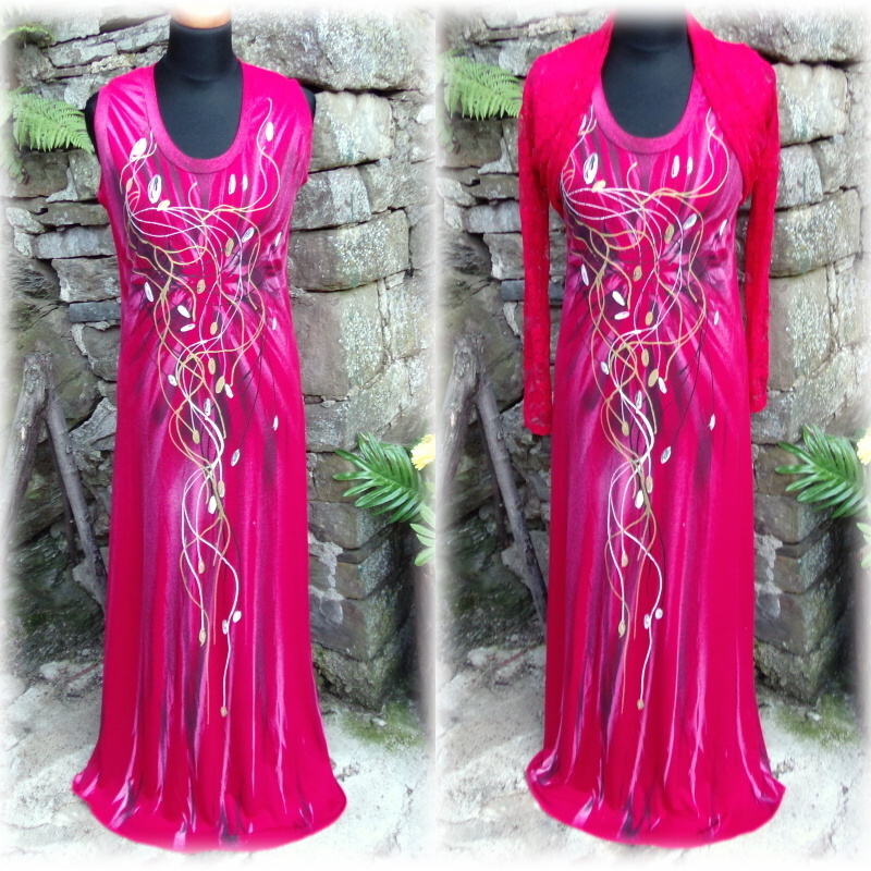 Šaty malované+krajkové,elastické bolerko-L-XL