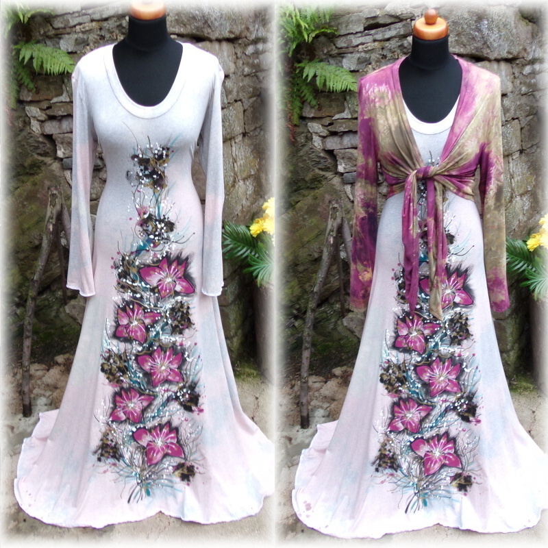 Šaty malované+elastické,batikované bolerko-XL-XXL