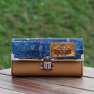 Peněženka Denim karamelová, 18 karet, prostorná