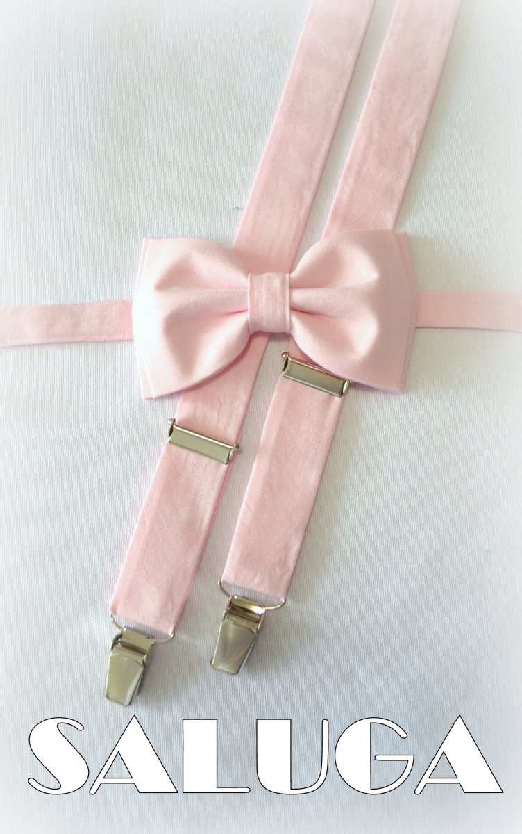 Světle růžový bavlněný pánský motýlek + šle