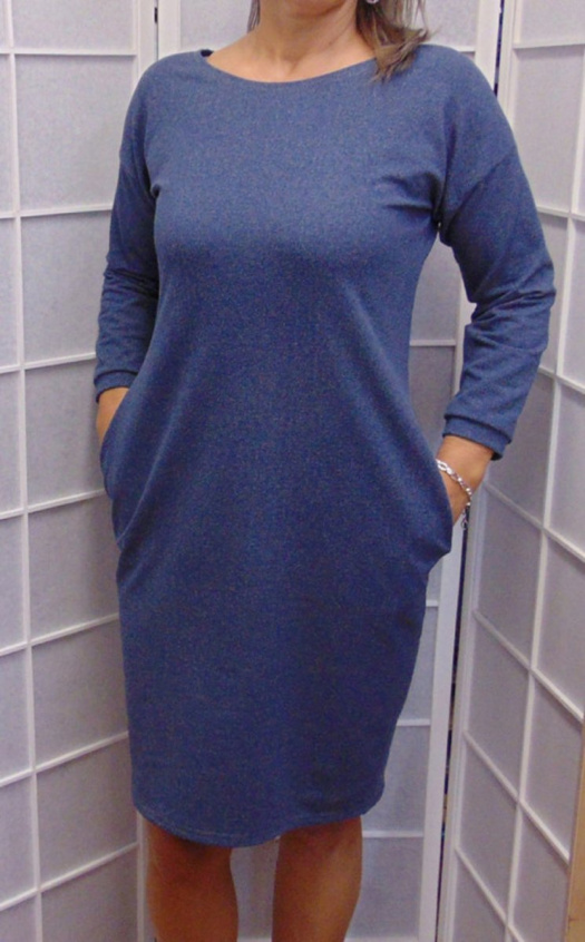 Šaty s kapsami - barva modrošedý melír, velikost L 