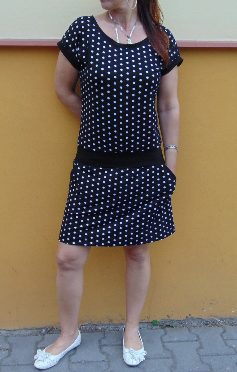 Šaty - černobílý puntík (bavlna)