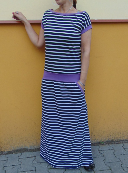 Dlouhé šaty - pruhy s fialovou XS -  XXXL