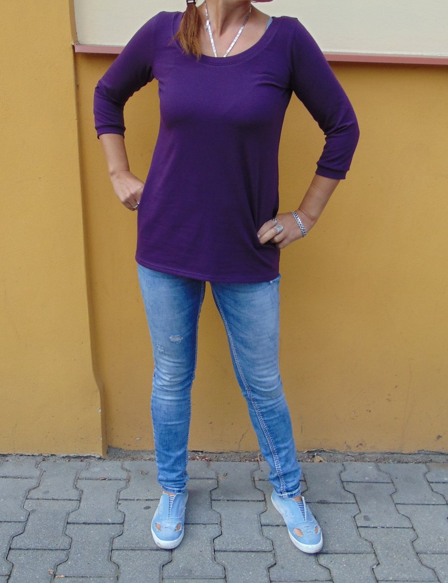 Volné tričko s 3/4 rukávem - barva švestková (bavlna)