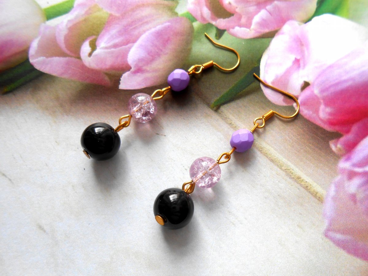 Náušnice fialové s černou (96/18)