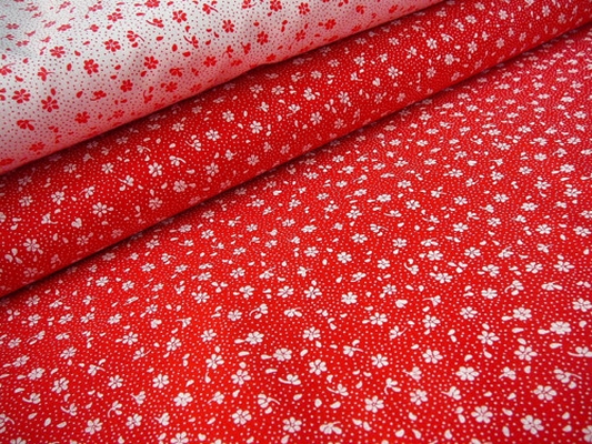 Bavlněná látka - metráž - bílá kytička na červené - š. 160 cm