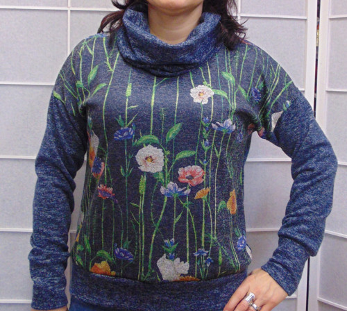 Rolák - kytky na modrošedé S - XXL