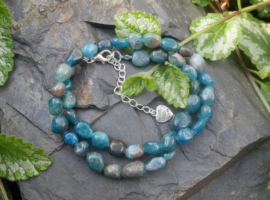 Dvojitý náramek z valounků apatitu kámen intelektu