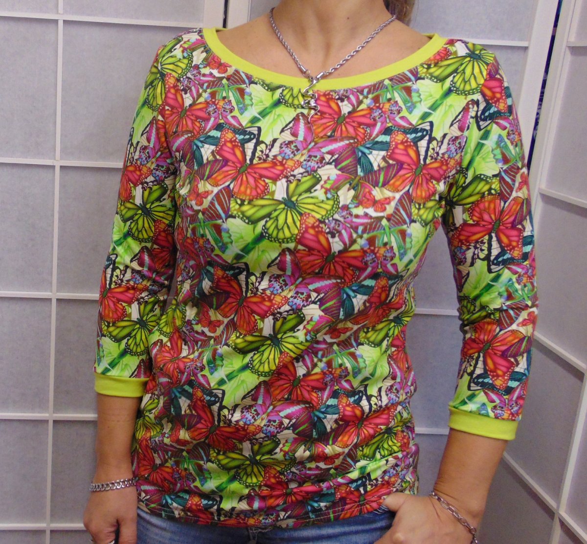 Tričko s 3/4 rukávem - motýli (bavlna)