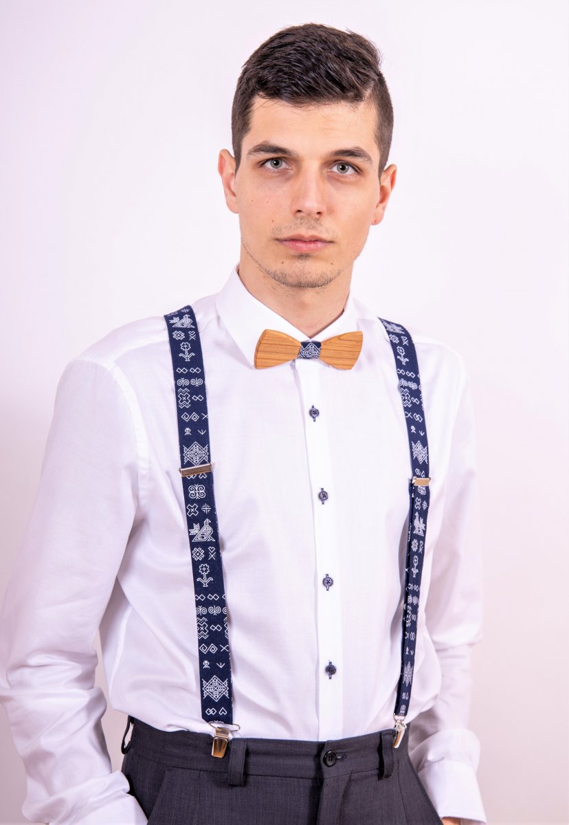 Set Dřevěný Motýlek a Šle - tmavomodrý