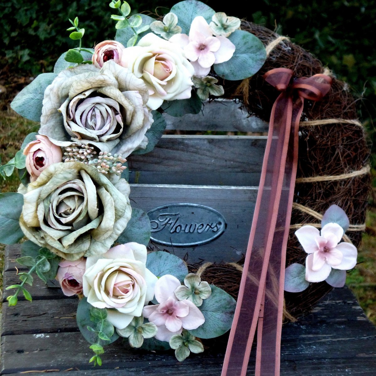 Věnec zeleno růžový