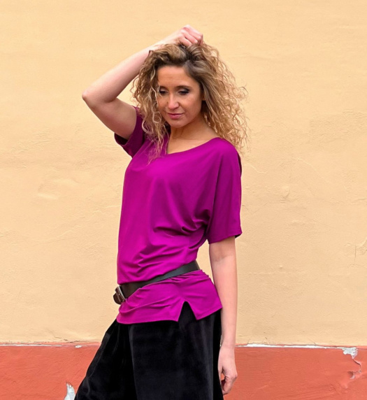 Tunika prodloužená s krátkým rukávem fuchsia