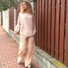 Oversize pudrová netopýří tunika dlouhý rukáv