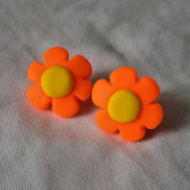 Oranžové neon květinky puzety - fimo