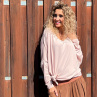 Oversize pudrová netopýří tunika dlouhý rukáv