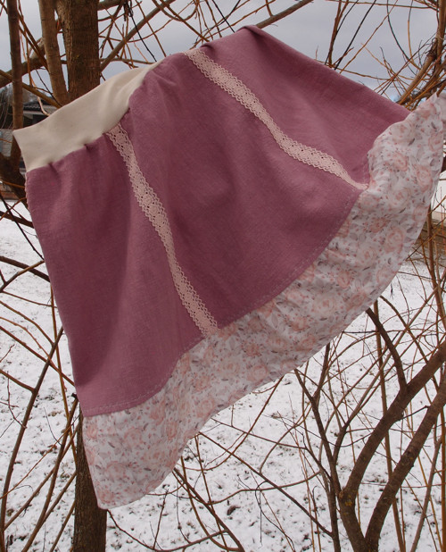 STARORŮŽOVÁ KRÁSKA (M/L) - lněná sukně