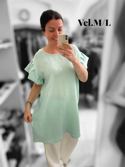 Dámské mušelinové šaty mentol s volánky M/L