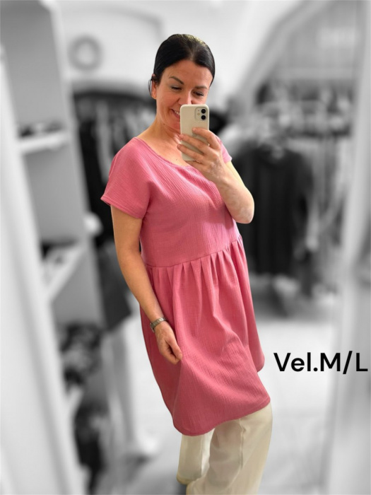 Dámské volánové šaty - pink mušelin M/L