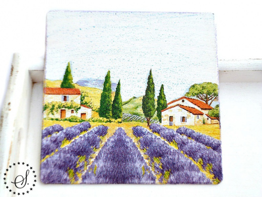 dřevěný podtácek pod hrnek krajina v Provence
