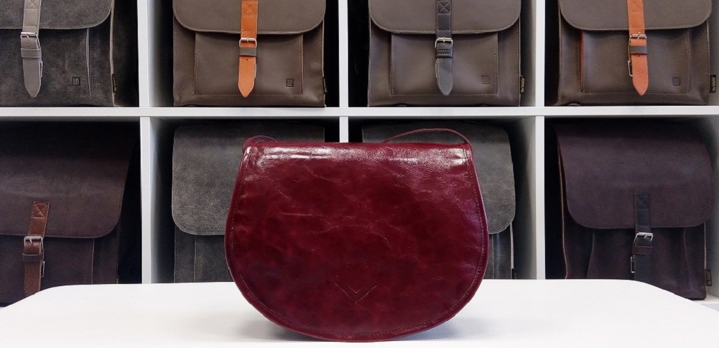 Midi kožená kabelka - vínová