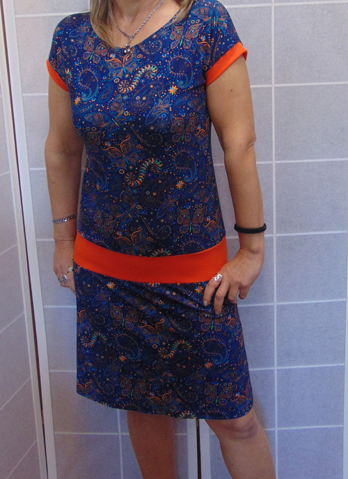 Šaty modré s oranžovou S - XXXL
