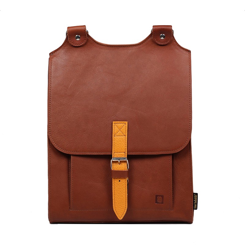 Kožený batoh hnědý s oranžovým řemínkem