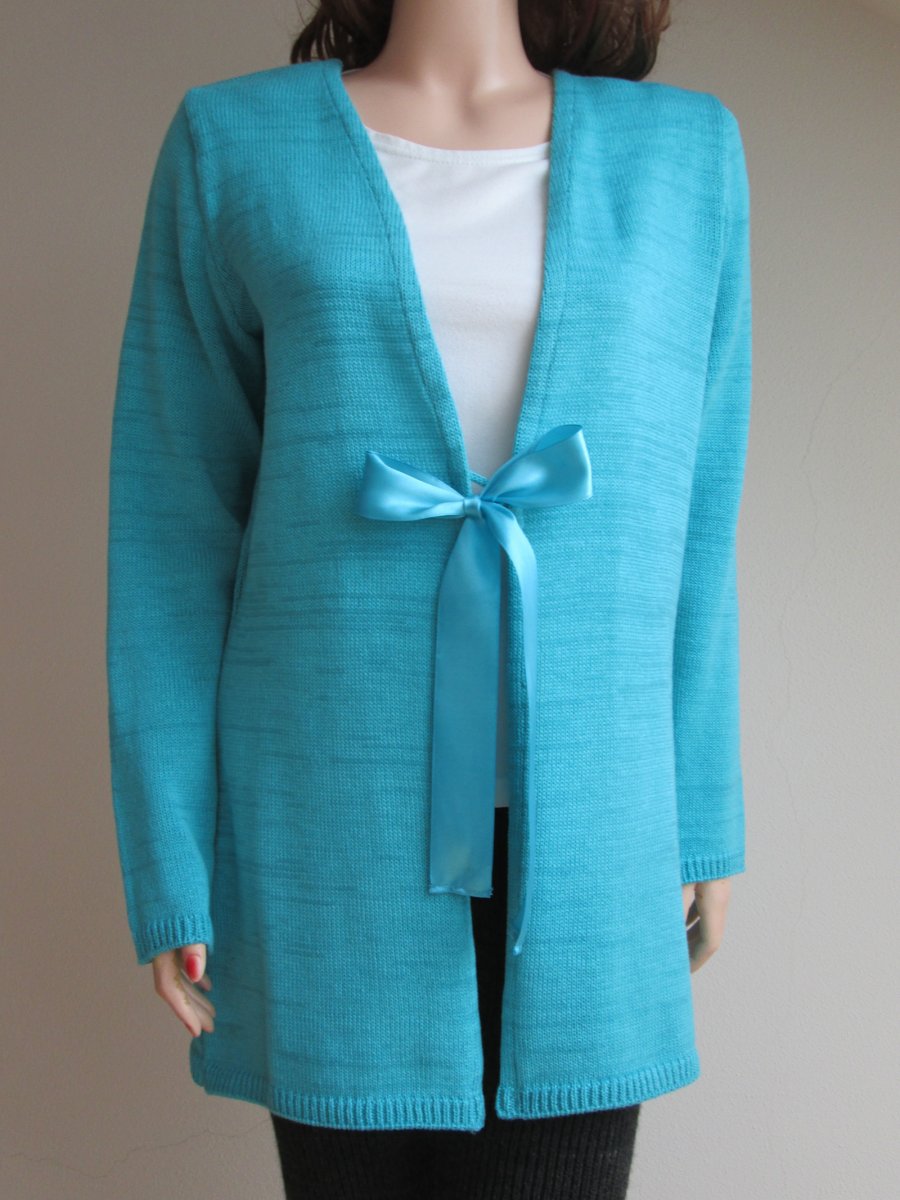 Kardigan - azuro s mašlí