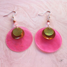 Náušnice perleť růžová+hnědá+zelenkavá (119/19)