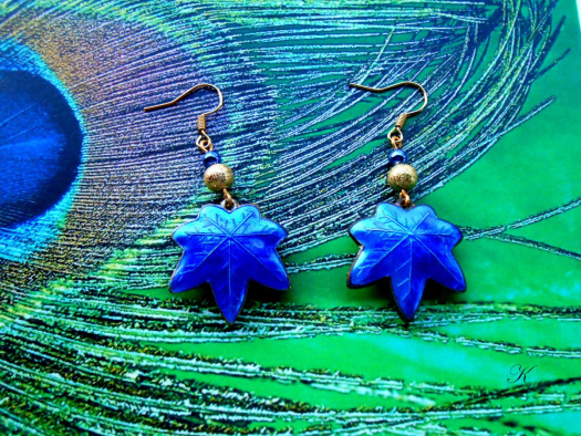 Náušnice cloisonné listy javorové barvy modré