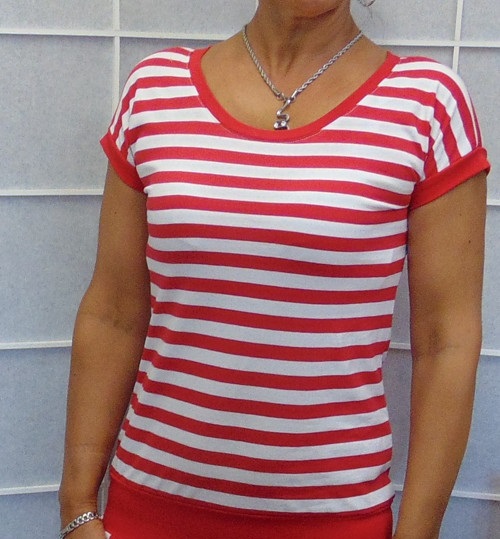 .Tričko červené pruhy XS - XXXL