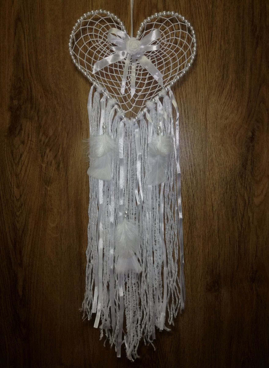 Lapač snů srdíčko svatební bílé