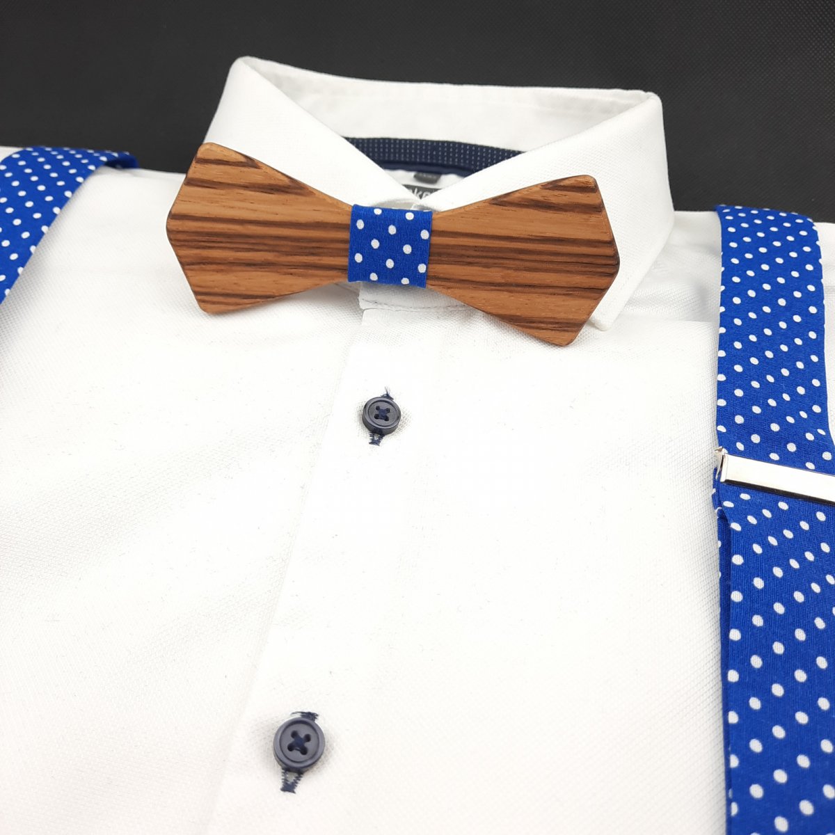 Set Dřevěný Motýlek a Šle - modrý