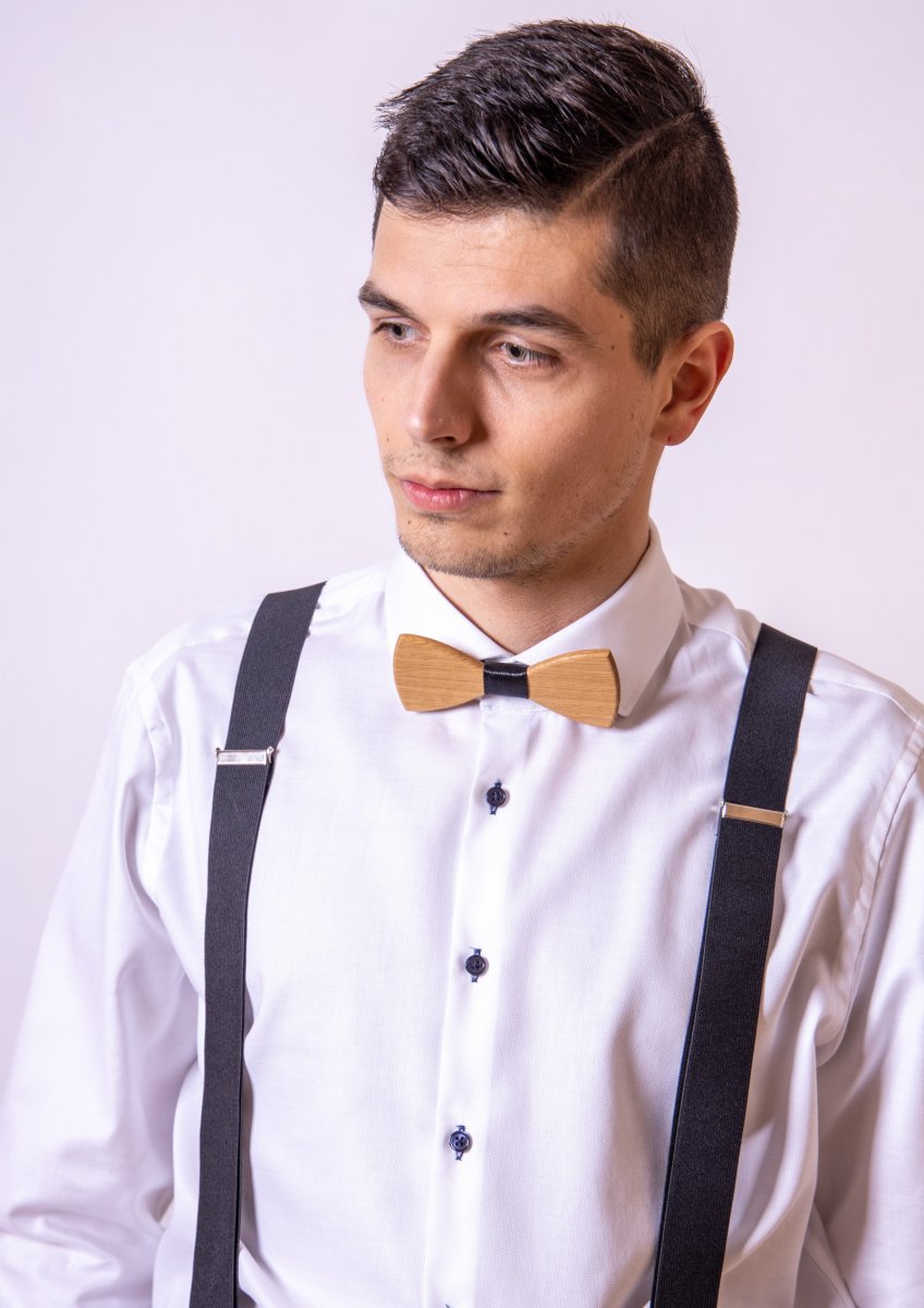 Set Dřevěný Motýlek a Šle - černý